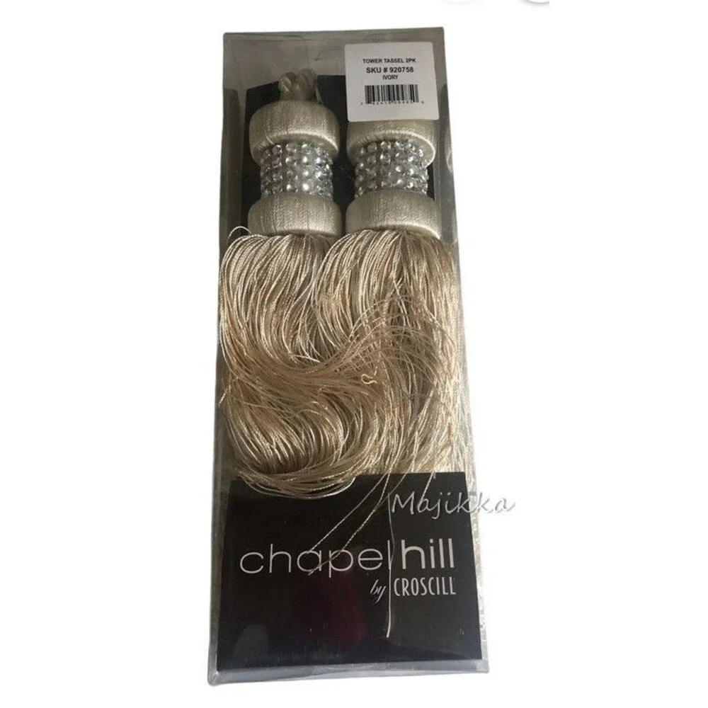 Croscill Chapel Hill Tower Tassels Curtain Tiebacks Set of 2 Ivory Rhinestones